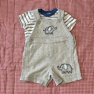 Little Me Gray Overalls with Elephant Design